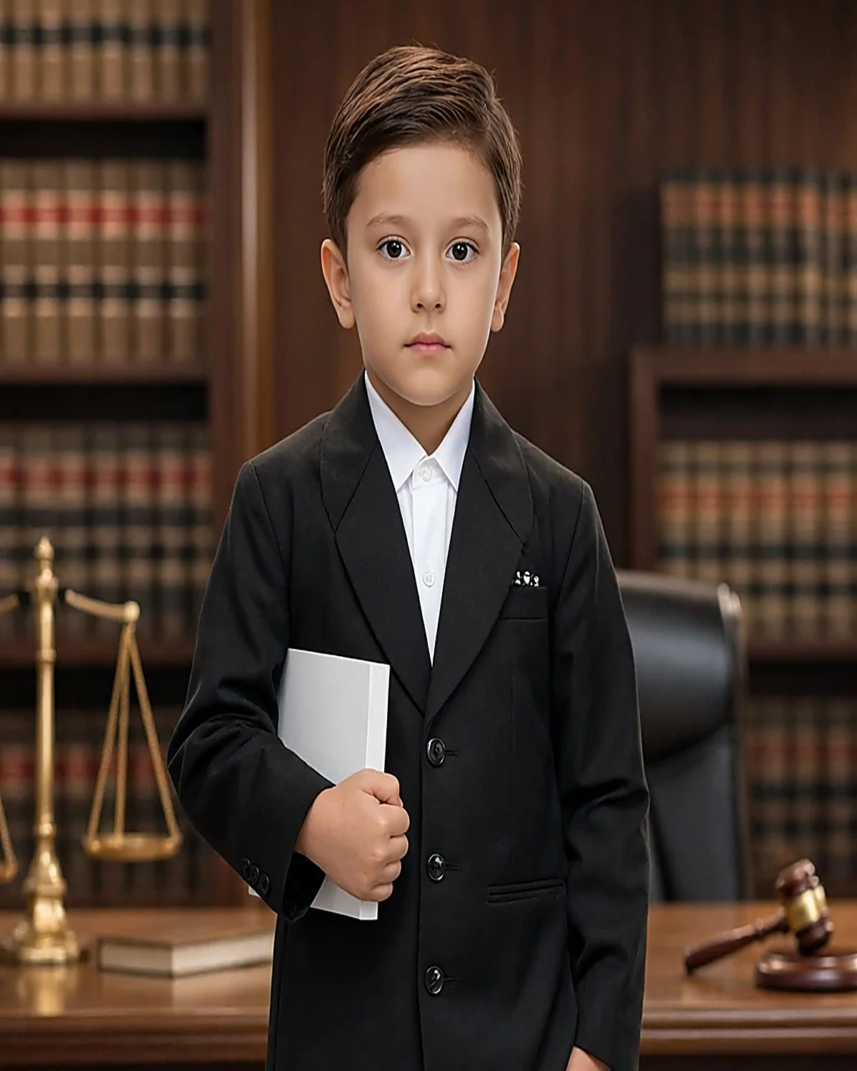 Advocate Costume for kids — Top half close-up — Black/White colour — Polyester fabric — Indian sizes S (24)–XL (36) — Advocate fancy dress for school annual day & sports day — Kolkata & West Bengal delivery — ZapCostumes