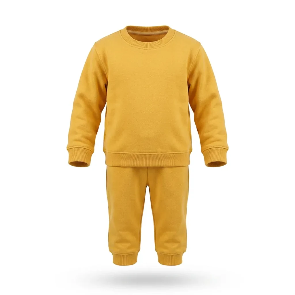 Yellow Tracksuit for kids — Ghost mannequin view — Yellow colour — Polyester Blend fabric — Indian sizes 22–34 — Tracksuits / Jersey fancy dress for school annual day & sports day — Kolkata & West Bengal delivery — ZapCostumes