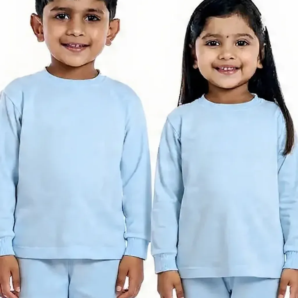 Sky Blue Tracksuit for kids — Zoomed-in fabric & detail view — Sky Blue colour — Polyester Blend fabric — Indian sizes 22–34 — Tracksuits / Jersey fancy dress for school annual day & sports day — Kolkata & West Bengal delivery — ZapCostumes