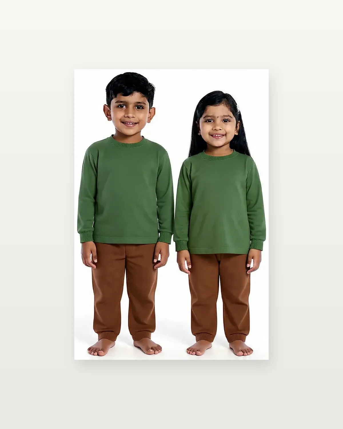 Green + Brown / Tree Tracksuit for kids — Studio front view — Green/Brown colour — Polyester Blend fabric — Indian sizes 22–34 — Tracksuits / Jersey fancy dress for school annual day & sports day — Kolkata & West Bengal delivery — ZapCostumes
