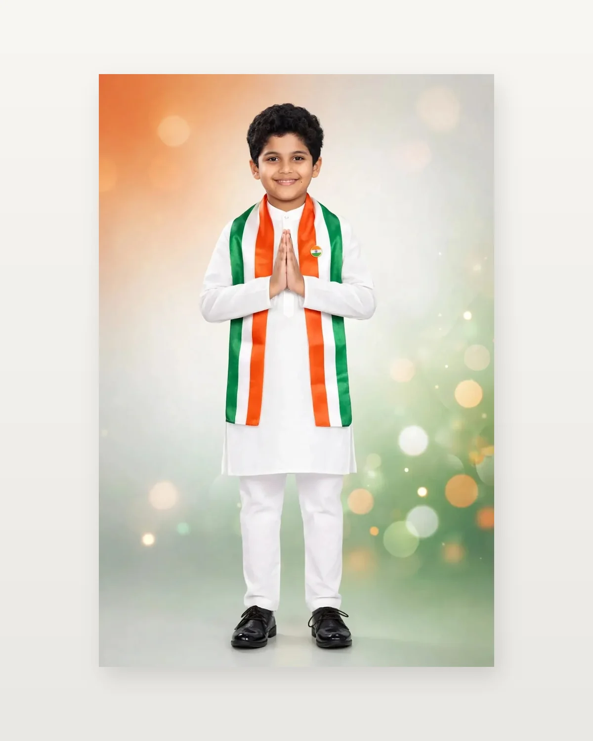 White Kurta Pyjama for kids — Studio front view — White colour — Cotton fabric — Indian sizes 22–32 — White Kurta Pyjama fancy dress for school annual day & sports day — Kolkata & West Bengal delivery — ZapCostumes