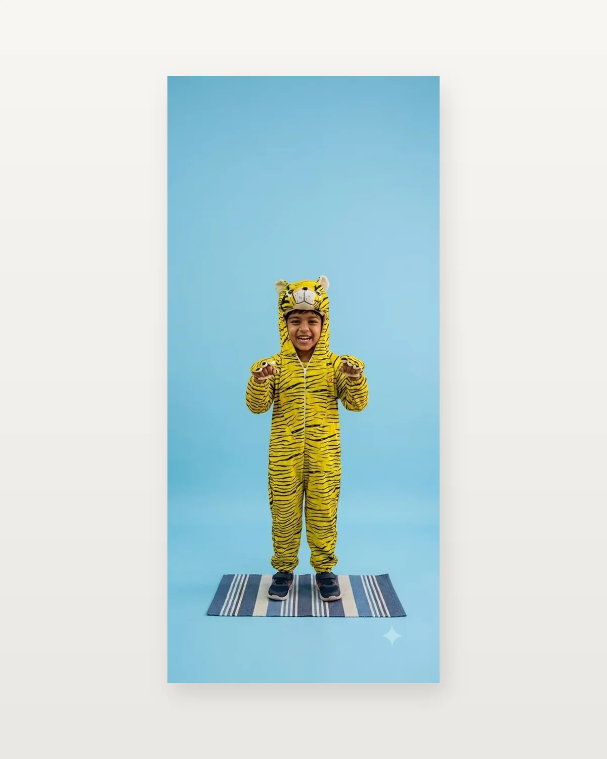 Tiger Costume for kids — Studio front view — Yellow/Black colour — Plush Polyester fabric — Indian sizes S–L — Animals fancy dress for school annual day & sports day — Kolkata & West Bengal delivery — ZapCostumes