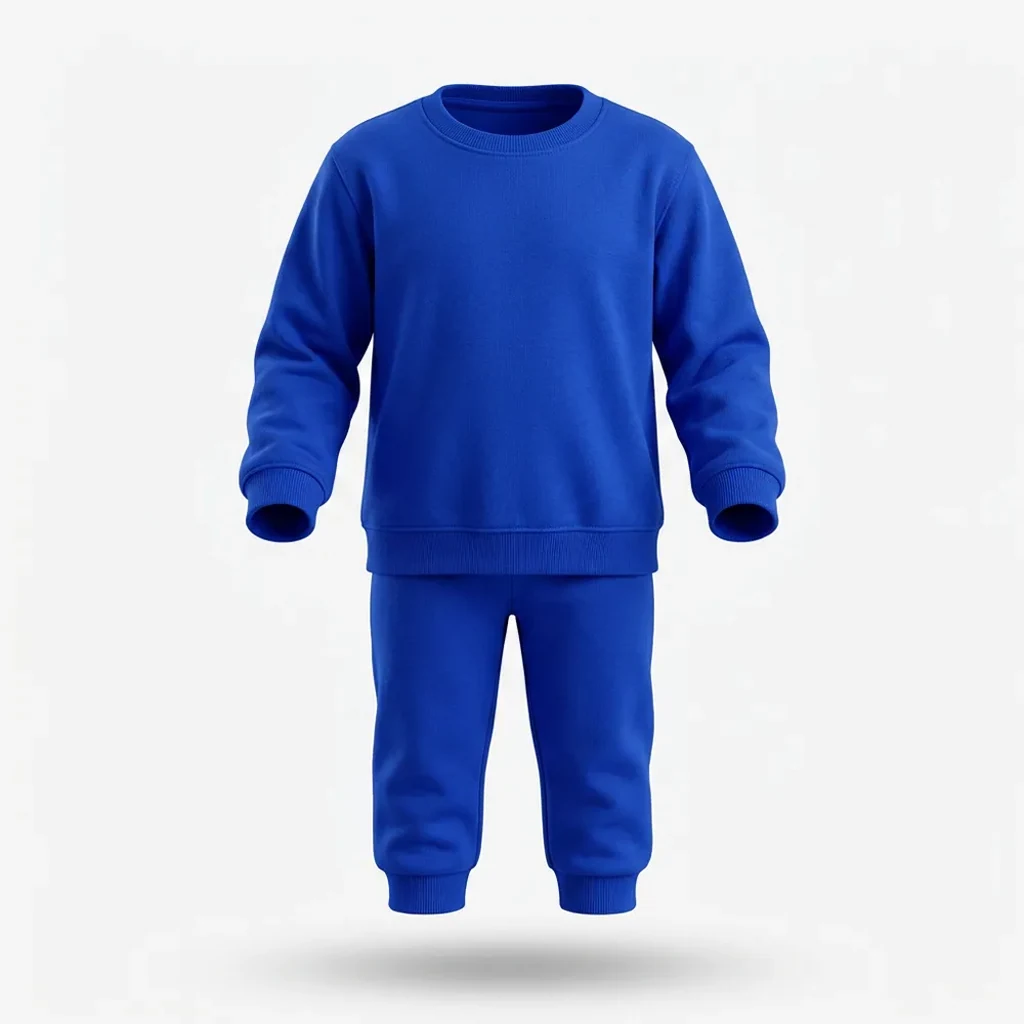 Royal Blue Tracksuit for kids — Ghost mannequin view — Royal Blue colour — Polyester Blend fabric — Indian sizes 22–34 — Tracksuits / Jersey fancy dress for school annual day & sports day — Kolkata & West Bengal delivery — ZapCostumes