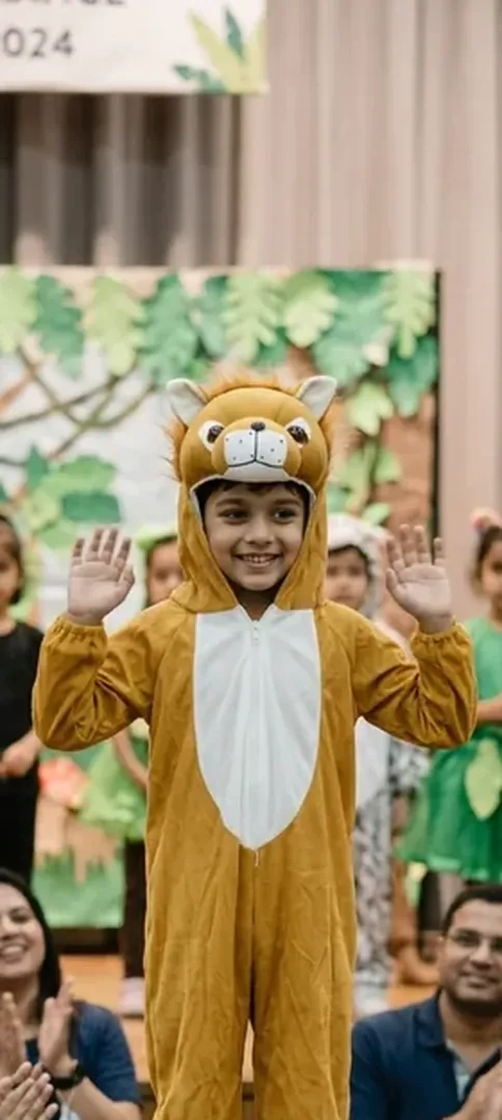 Lion Costume for kids — Zoomed-in fabric & detail view — Golden Brown colour — Plush Polyester fabric — Indian sizes S–L — Animals fancy dress for school annual day & sports day — Kolkata & West Bengal delivery — ZapCostumes