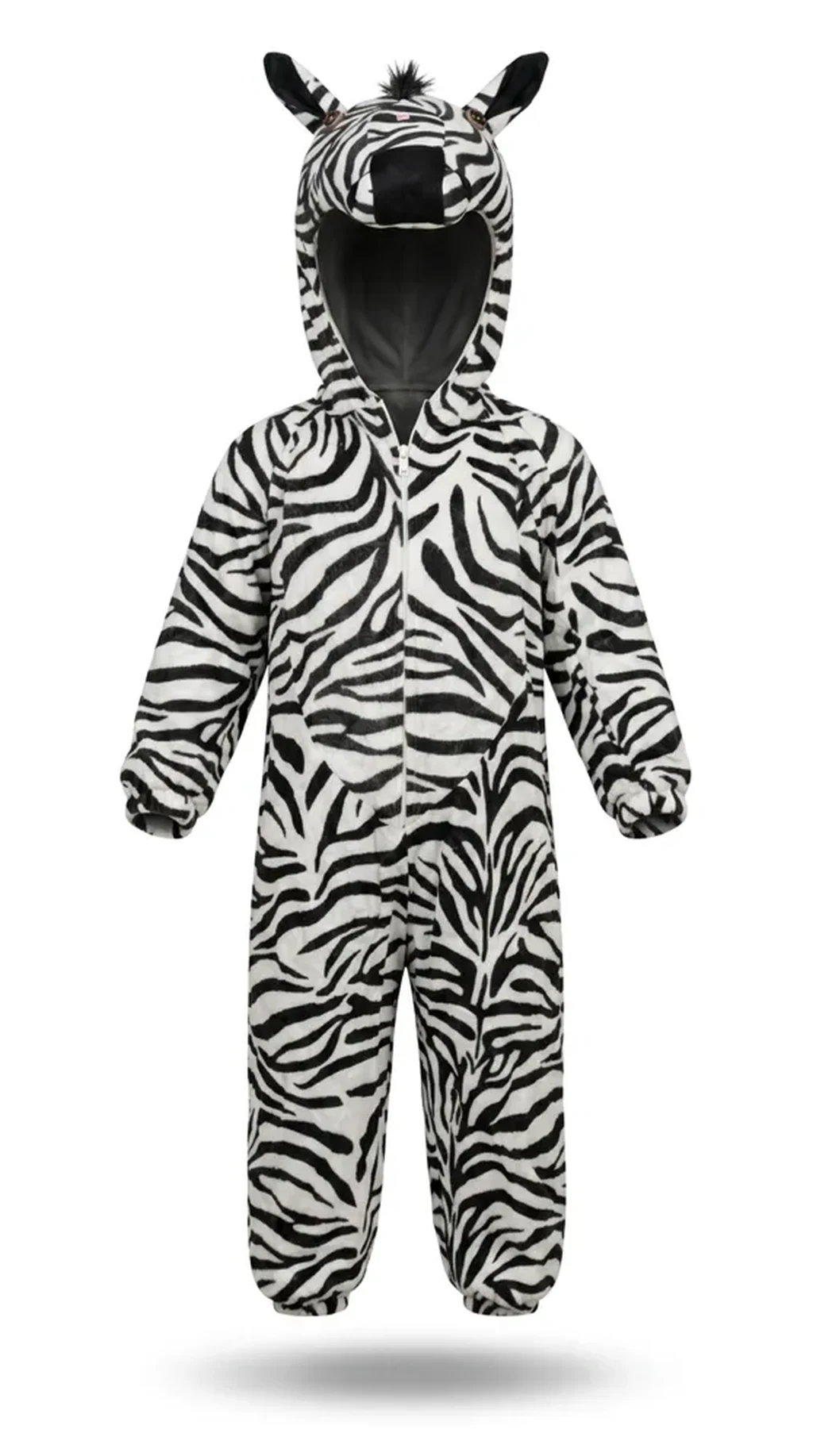 Zebra Costume for kids — Ghost mannequin view — Black/White colour — Plush Polyester fabric — Indian sizes S–L — Animals fancy dress for school annual day & sports day — Kolkata & West Bengal delivery — ZapCostumes