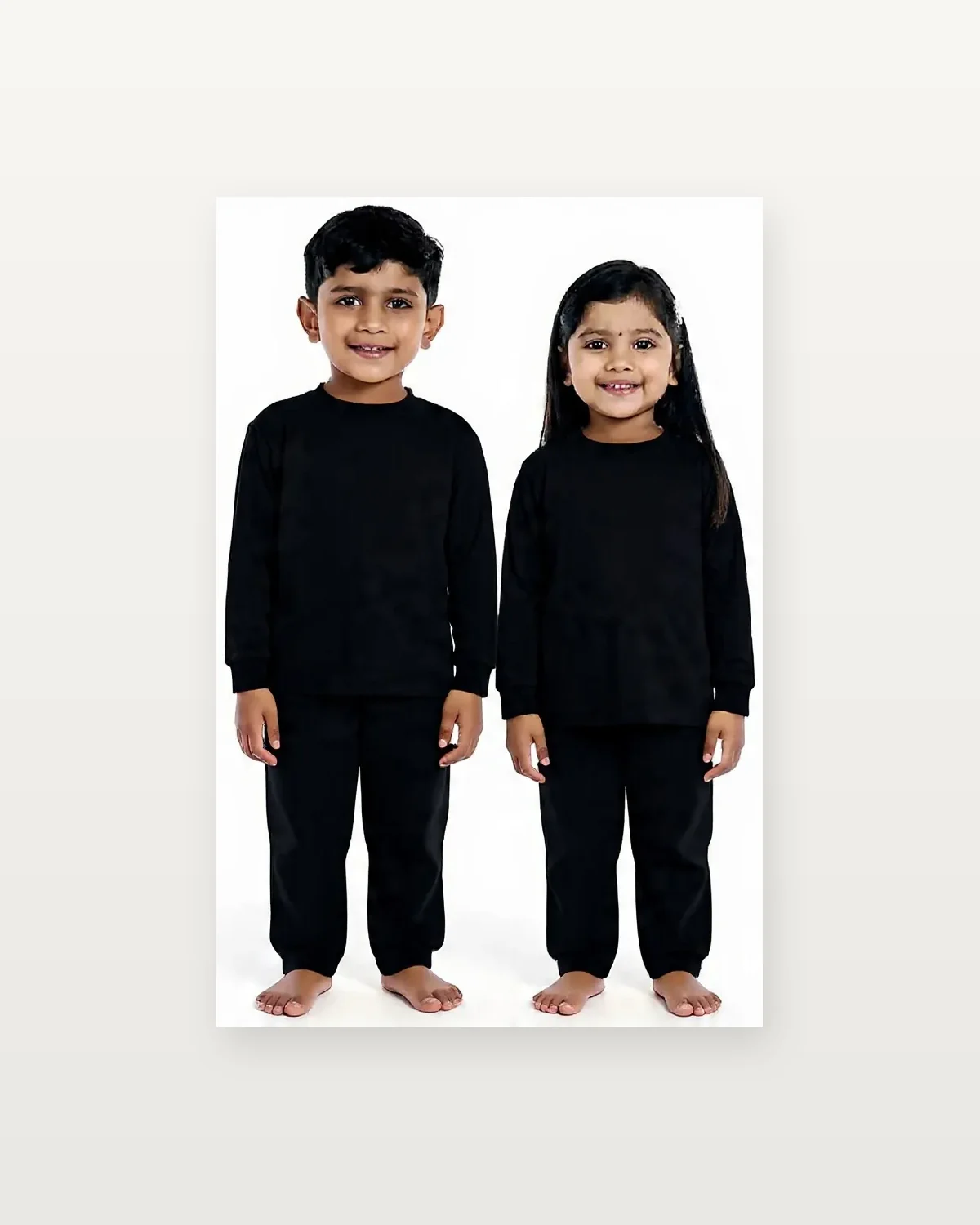 Black Tracksuit for kids — Studio front view — Black colour — Polyester Blend fabric — Indian sizes 22–34 — Tracksuits / Jersey fancy dress for school annual day & sports day — Kolkata & West Bengal delivery — ZapCostumes