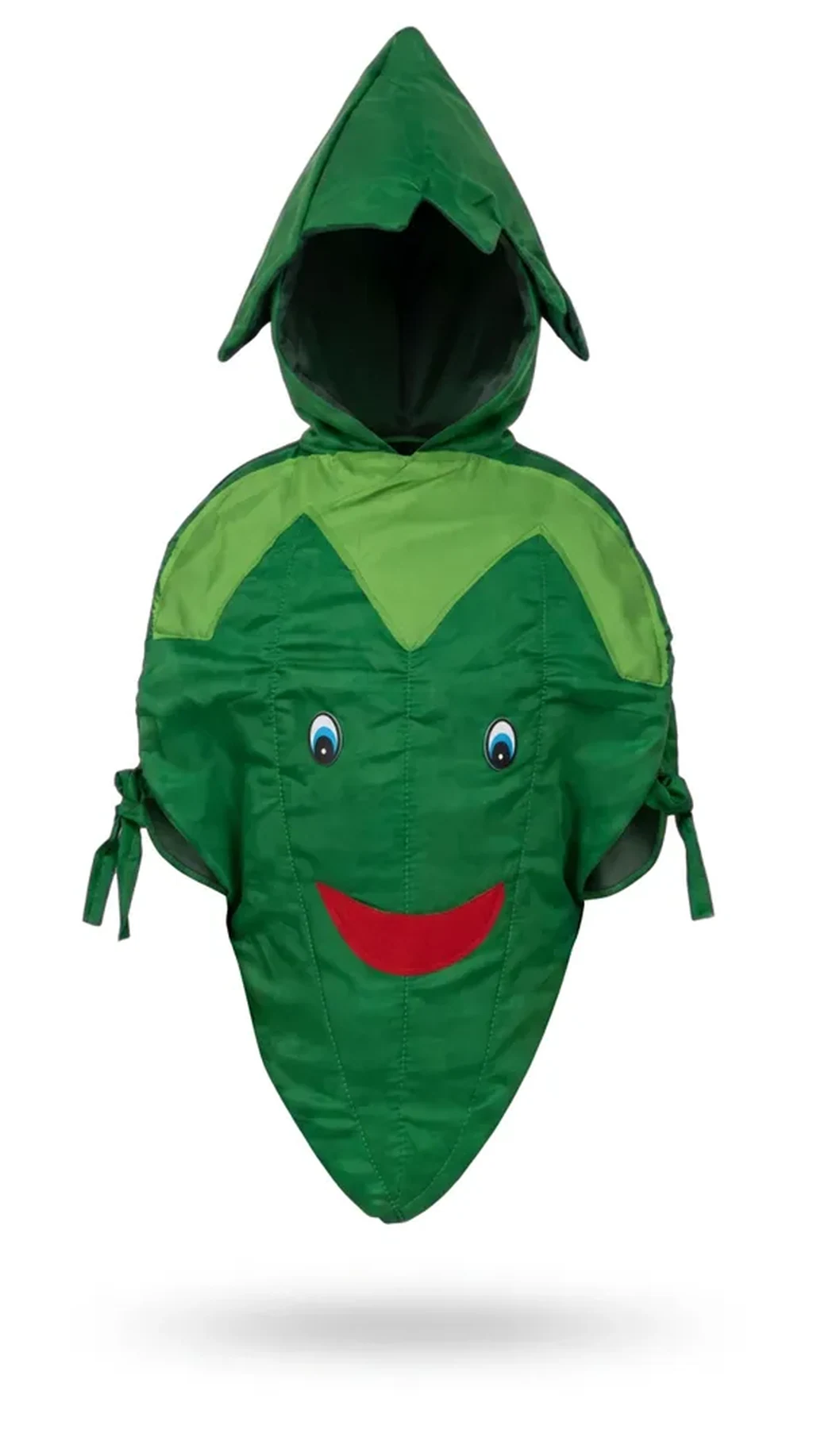 Green Chilli Costume for kids — Ghost mannequin view — Green colour — Polyester fabric — Indian sizes One Size — Fruits / Vegetables fancy dress for school annual day & sports day — Kolkata & West Bengal delivery — ZapCostumes