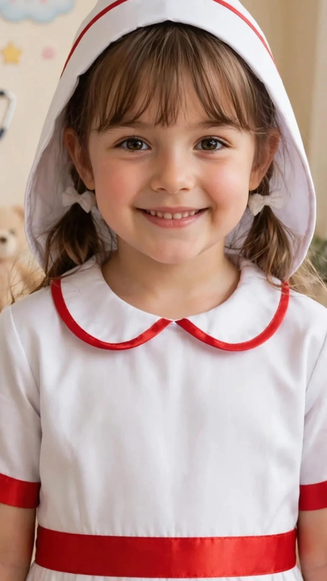 Nurse Costume for kids — Zoomed-in fabric & detail view — White/Red colour — Polyester fabric — Indian sizes S–L — Nurse / Doctor fancy dress for school annual day & sports day — Kolkata & West Bengal delivery — ZapCostumes