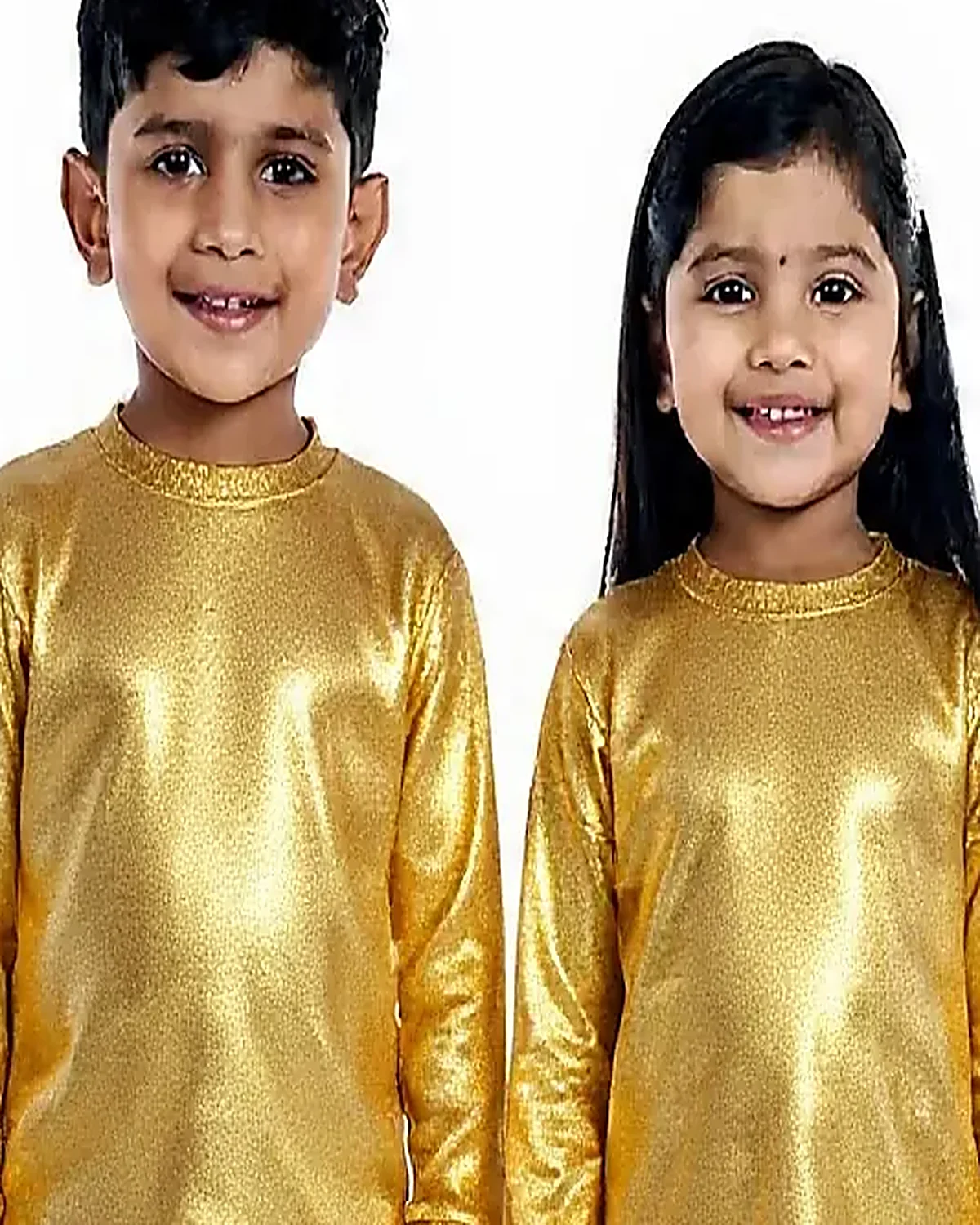 Gold Metallic Tracksuit for kids — Top half close-up — Gold colour — Polyester Blend fabric — Indian sizes 22–34 — Tracksuits / Jersey fancy dress for school annual day & sports day — Kolkata & West Bengal delivery — ZapCostumes