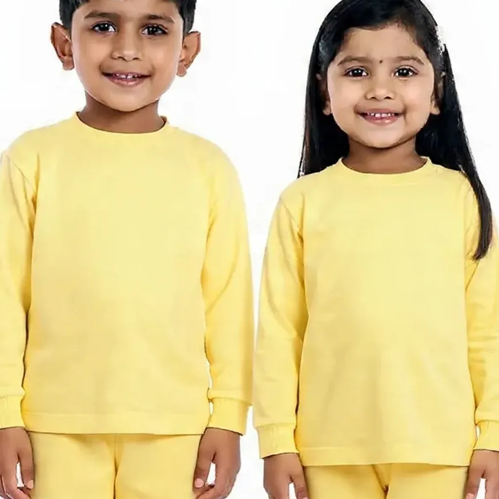 Cream Yellow Tracksuit for kids — Zoomed-in fabric & detail view — Cream colour — Polyester Blend fabric — Indian sizes 22–34 — Tracksuits / Jersey fancy dress for school annual day & sports day — Kolkata & West Bengal delivery — ZapCostumes