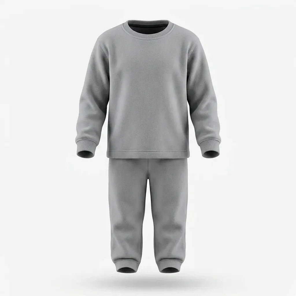 Grey Tracksuit for kids — Ghost mannequin view — Grey colour — Polyester Blend fabric — Indian sizes 22–34 — Tracksuits / Jersey fancy dress for school annual day & sports day — Kolkata & West Bengal delivery — ZapCostumes