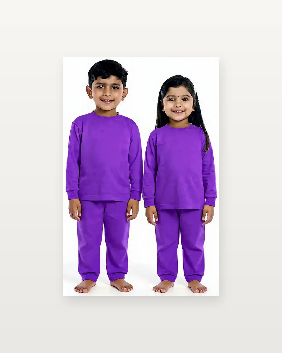 Purple Tracksuit for kids — Studio front view — Purple colour — Polyester Blend fabric — Indian sizes 22–34 — Tracksuits / Jersey fancy dress for school annual day & sports day — Kolkata & West Bengal delivery — ZapCostumes
