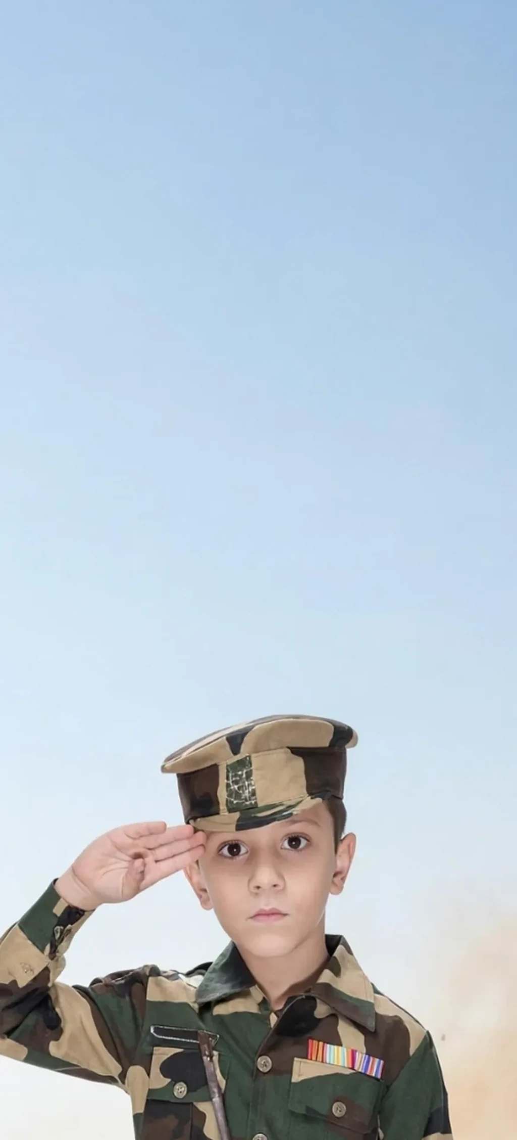 BSF Jawan Costume for kids — Zoomed-in fabric & detail view — Khaki Olive colour — Polyester fabric — Indian sizes S (24)–XXL (40) — Defence Forces fancy dress for school annual day & sports day — Kolkata & West Bengal delivery — ZapCostumes