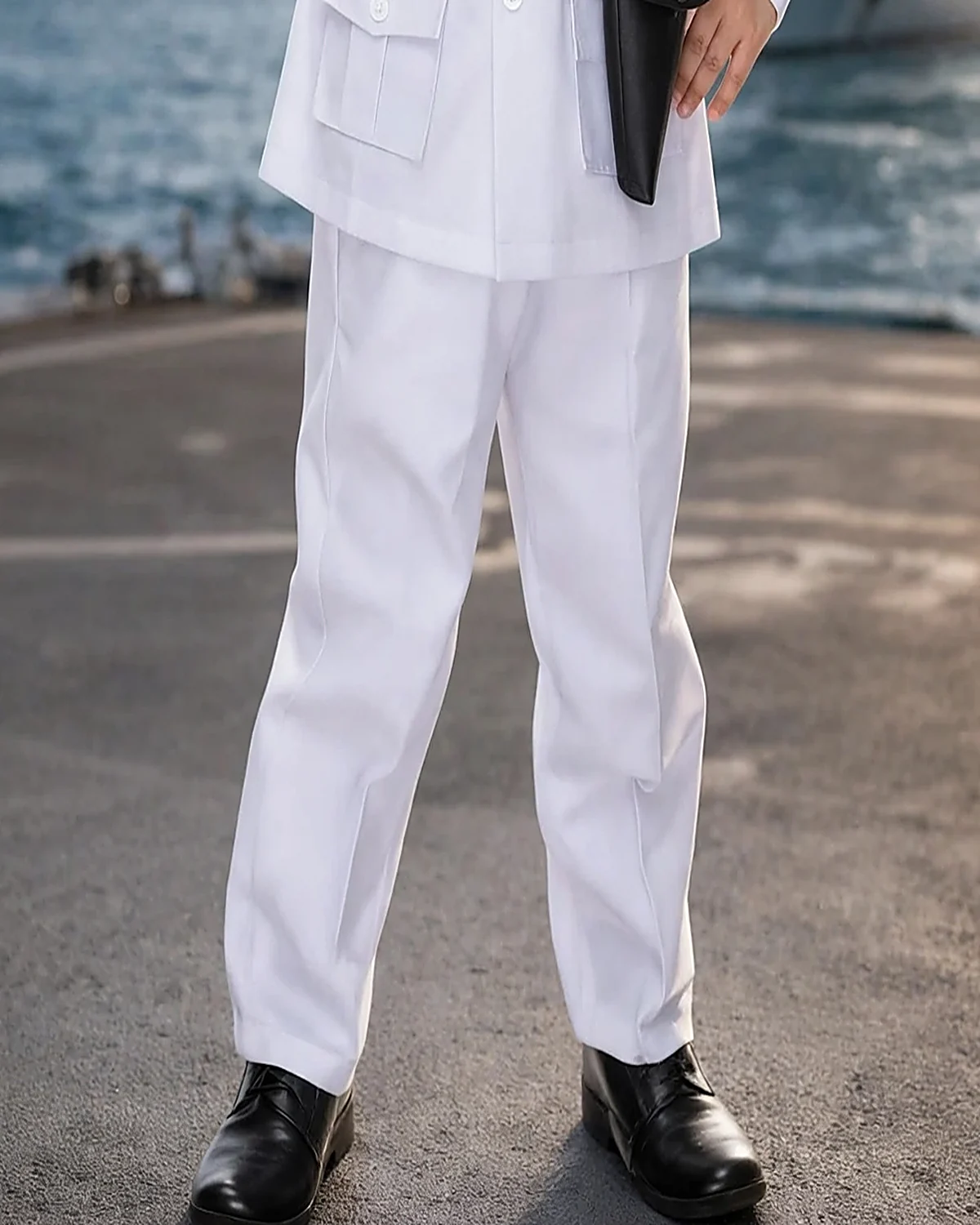 Navy Officer Costume for kids — Lower half close-up — White colour — Polyester fabric — Indian sizes S (24)–L (32) — Defence Forces fancy dress for school annual day & sports day — Kolkata & West Bengal delivery — ZapCostumes