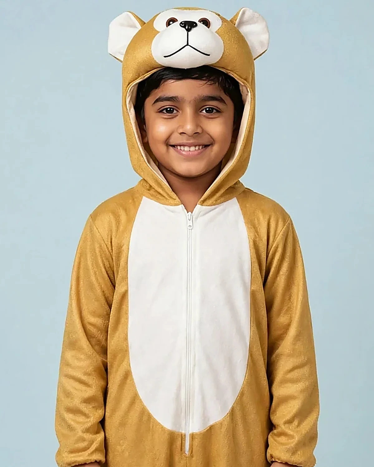 Monkey Costume for kids — Top half close-up — Brown colour — Plush Polyester fabric — Indian sizes S–L — Animals fancy dress for school annual day & sports day — Kolkata & West Bengal delivery — ZapCostumes