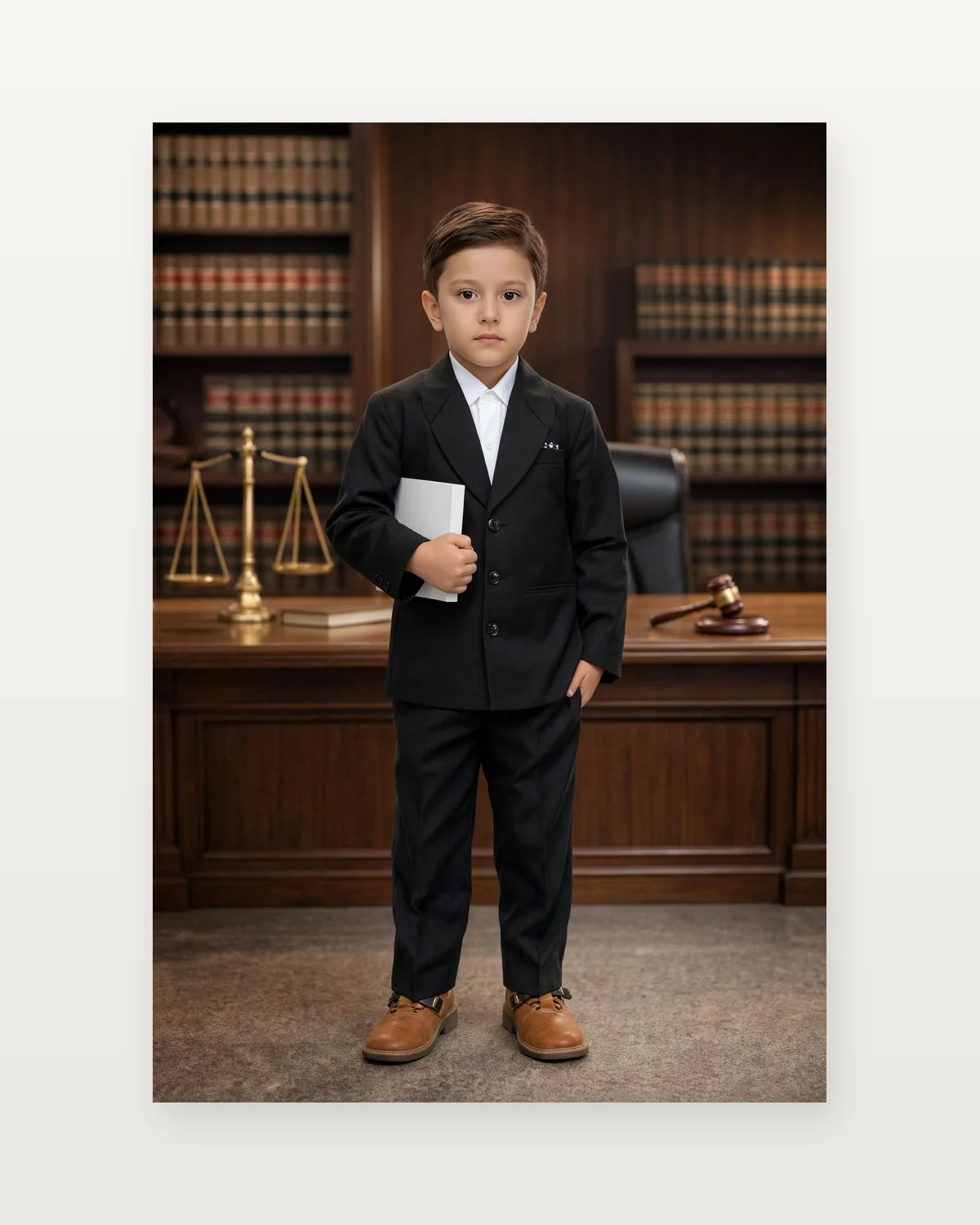 Advocate Costume for kids — Studio front view — Black/White colour — Polyester fabric — Indian sizes S (24)–XL (36) — Advocate fancy dress for school annual day & sports day — Kolkata & West Bengal delivery — ZapCostumes