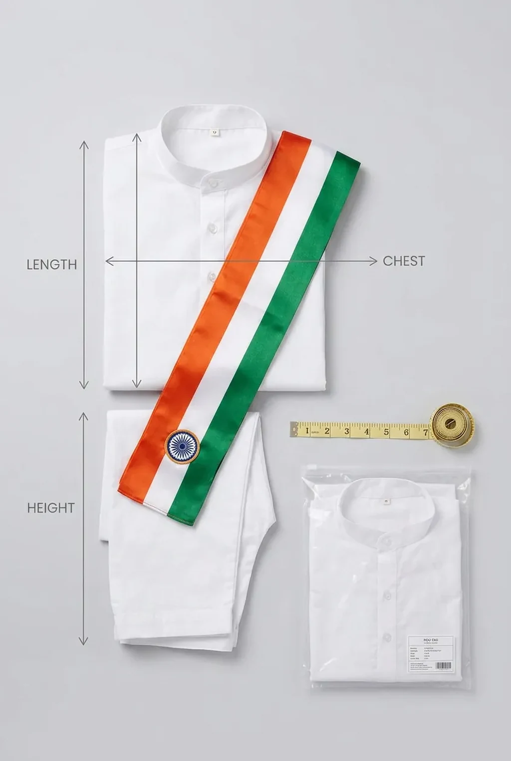 White Kurta Pyjama for kids — Size guide & packaging — White colour — Cotton fabric — Indian sizes 22–32 — White Kurta Pyjama fancy dress for school annual day & sports day — Kolkata & West Bengal delivery — ZapCostumes