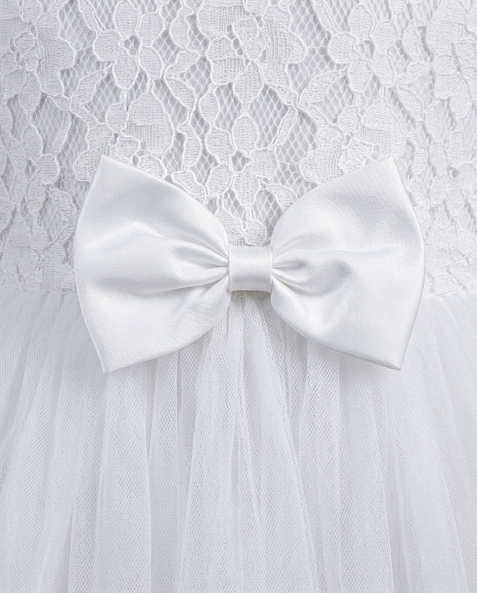 White Lace & Tulle Party Dress for kids — Fabric & stitching close-up — White colour — Floral Lace & Tulle with Satin Lining fabric — Indian sizes 20–30 — Dance Dress fancy dress for school annual day & sports day — Kolkata & West Bengal delivery — ZapCostumes