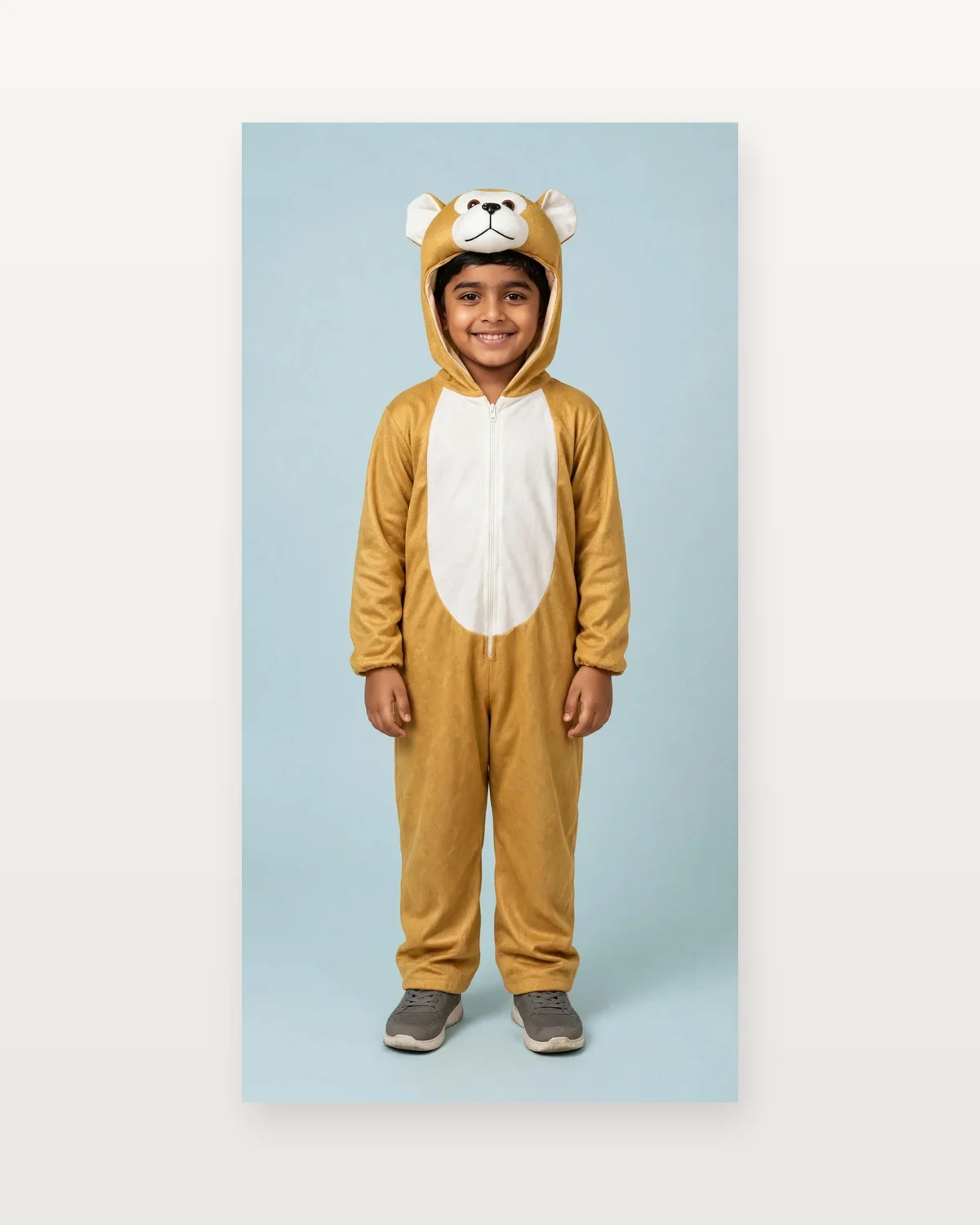 Monkey Costume for kids — Studio front view — Brown colour — Plush Polyester fabric — Indian sizes S–L — Animals fancy dress for school annual day & sports day — Kolkata & West Bengal delivery — ZapCostumes