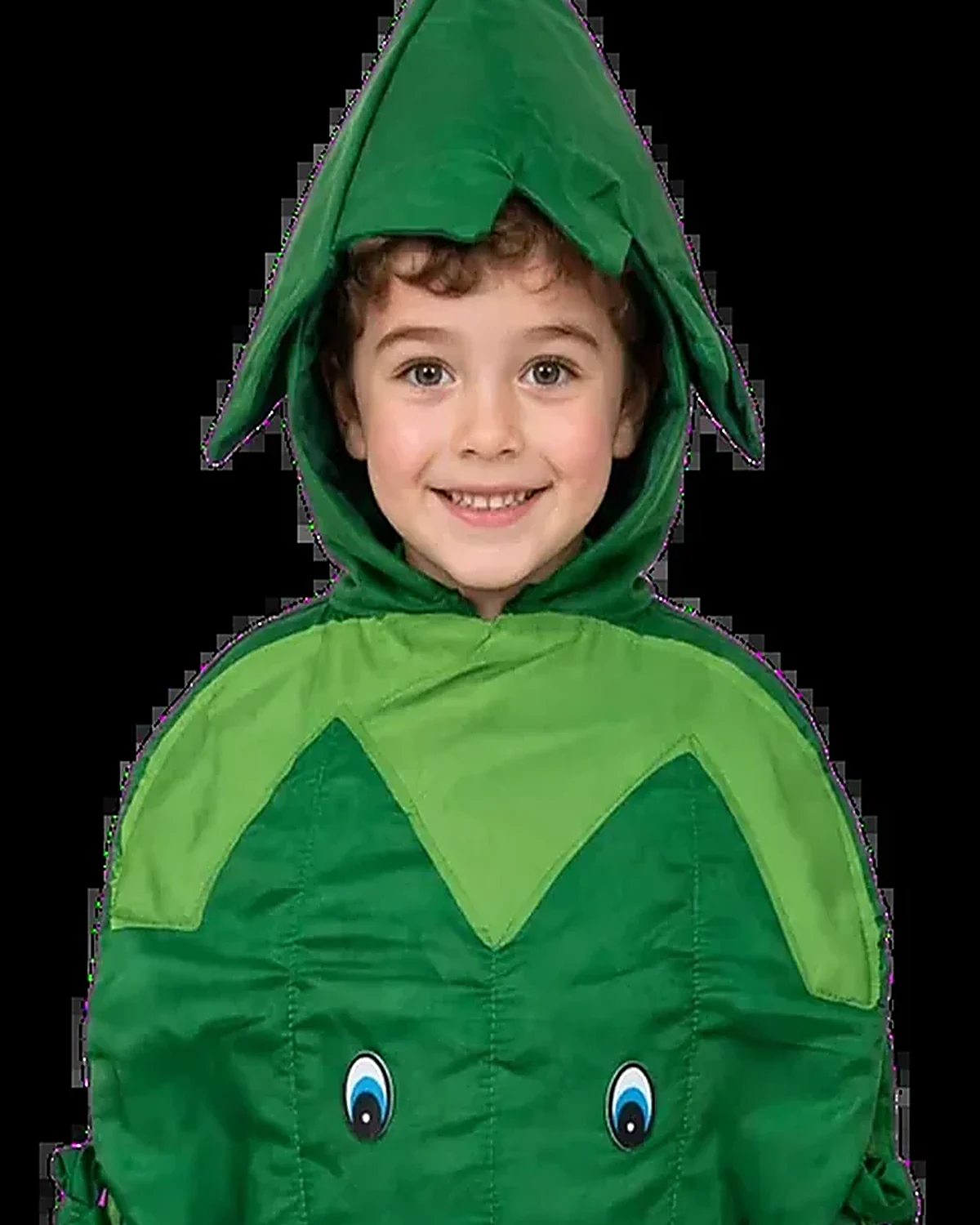 Green Chilli Costume for kids — Top half close-up — Green colour — Polyester fabric — Indian sizes One Size — Fruits / Vegetables fancy dress for school annual day & sports day — Kolkata & West Bengal delivery — ZapCostumes