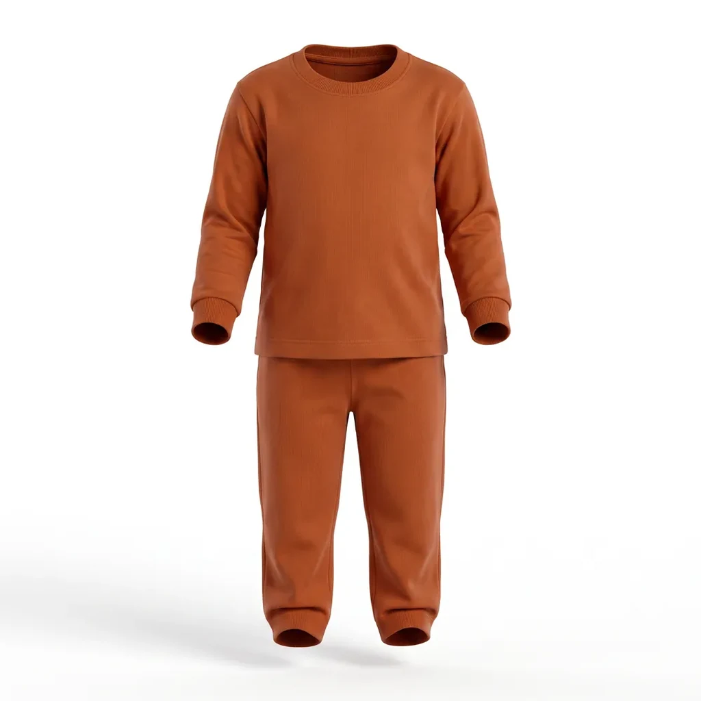 Rust Tracksuit for kids — Ghost mannequin view — Rust colour — Polyester Blend fabric — Indian sizes 22–34 — Tracksuits / Jersey fancy dress for school annual day & sports day — Kolkata & West Bengal delivery — ZapCostumes