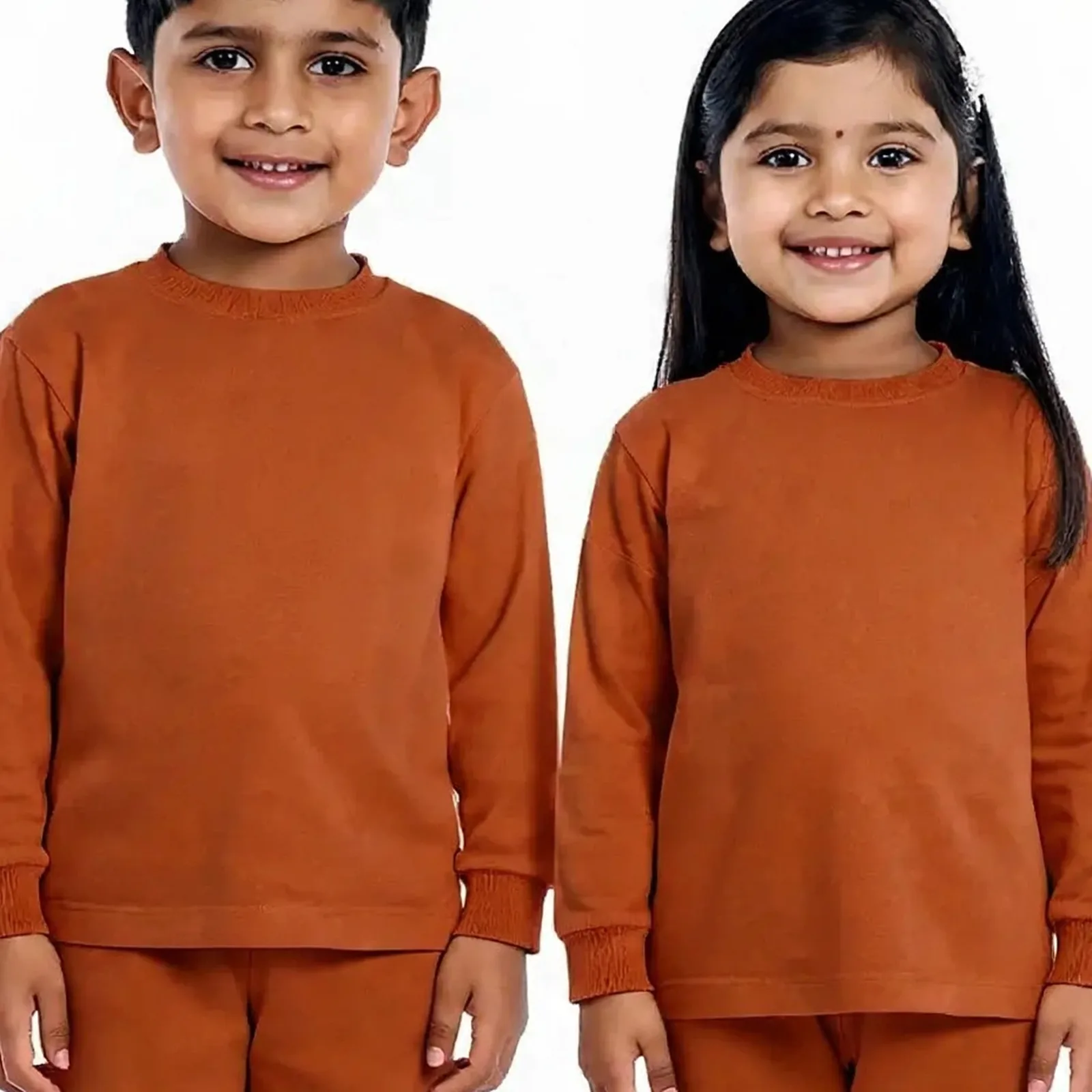 Rust Tracksuit for kids — Zoomed-in fabric & detail view — Rust colour — Polyester Blend fabric — Indian sizes 22–34 — Tracksuits / Jersey fancy dress for school annual day & sports day — Kolkata & West Bengal delivery — ZapCostumes