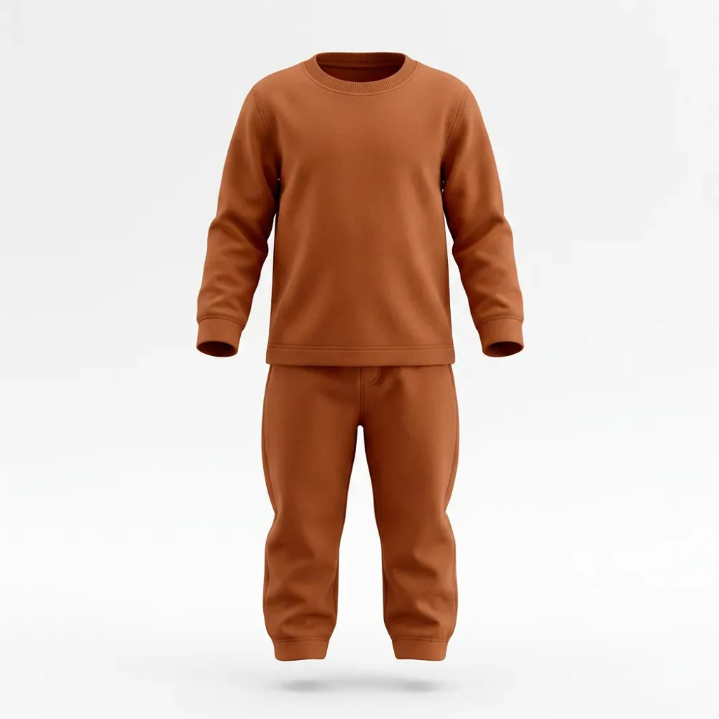 Brown Tracksuit for kids — Ghost mannequin view — Brown colour — Polyester Blend fabric — Indian sizes 22–34 — Tracksuits / Jersey fancy dress for school annual day & sports day — Kolkata & West Bengal delivery — ZapCostumes