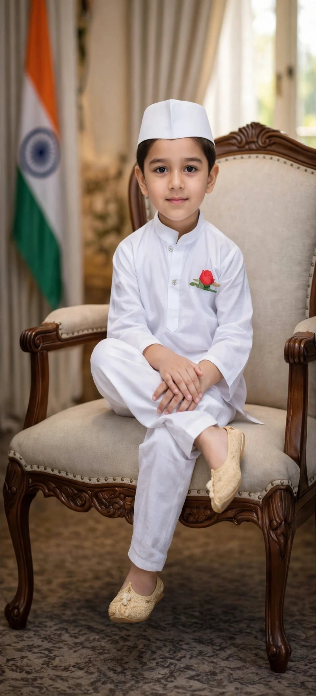 Jawaharlal Nehru Costume for kids — White colour — Polyester fabric — Indian sizes S (24)–XL (36) — Freedom Fighters fancy dress for school annual day & sports day — Kolkata & West Bengal delivery — ZapCostumes