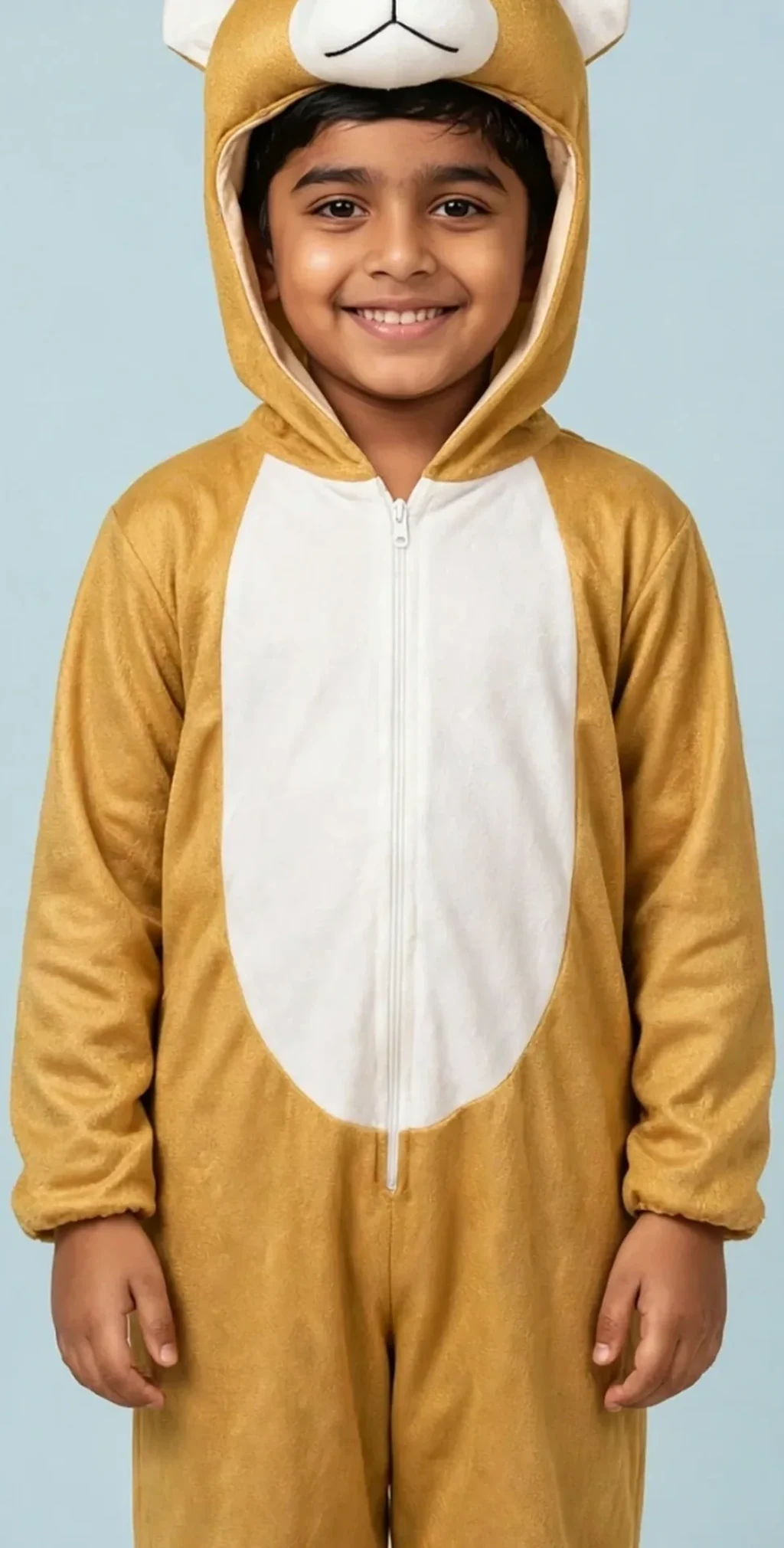 Monkey Costume for kids — Zoomed-in fabric & detail view — Brown colour — Plush Polyester fabric — Indian sizes S–L — Animals fancy dress for school annual day & sports day — Kolkata & West Bengal delivery — ZapCostumes