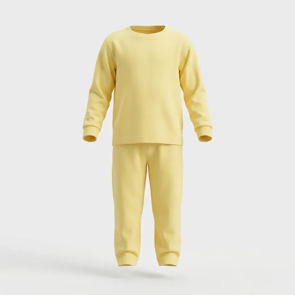 Cream Yellow Tracksuit for kids — Ghost mannequin view — Cream colour — Polyester Blend fabric — Indian sizes 22–34 — Tracksuits / Jersey fancy dress for school annual day & sports day — Kolkata & West Bengal delivery — ZapCostumes