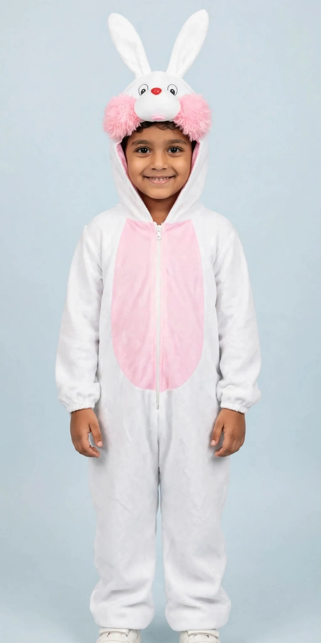 Rabbit Costume for kids — White/Pink colour — Plush Polyester fabric — Indian sizes S–L — Animals fancy dress for school annual day & sports day — Kolkata & West Bengal delivery — ZapCostumes