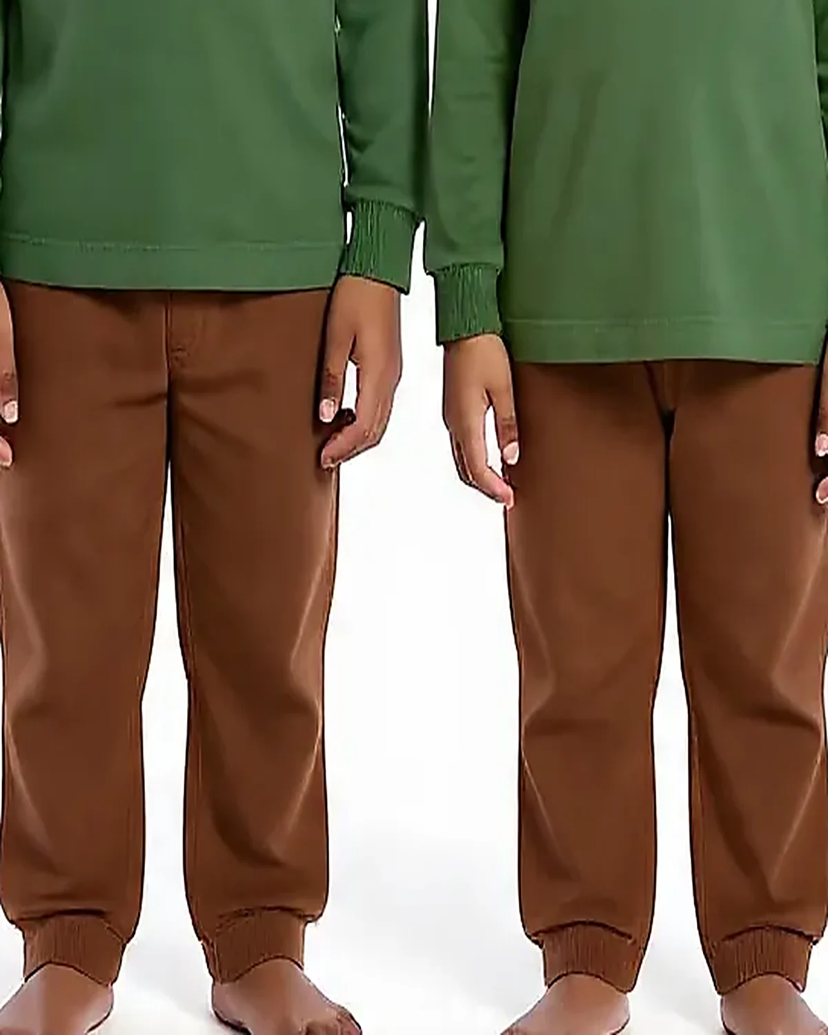 Green + Brown / Tree Tracksuit for kids — Lower half close-up — Green/Brown colour — Polyester Blend fabric — Indian sizes 22–34 — Tracksuits / Jersey fancy dress for school annual day & sports day — Kolkata & West Bengal delivery — ZapCostumes