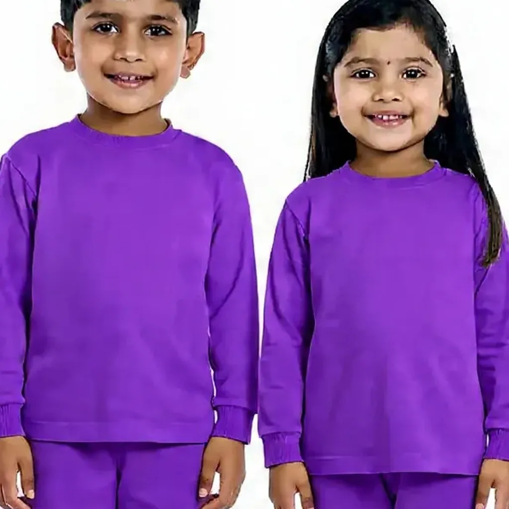 Purple Tracksuit for kids — Zoomed-in fabric & detail view — Purple colour — Polyester Blend fabric — Indian sizes 22–34 — Tracksuits / Jersey fancy dress for school annual day & sports day — Kolkata & West Bengal delivery — ZapCostumes