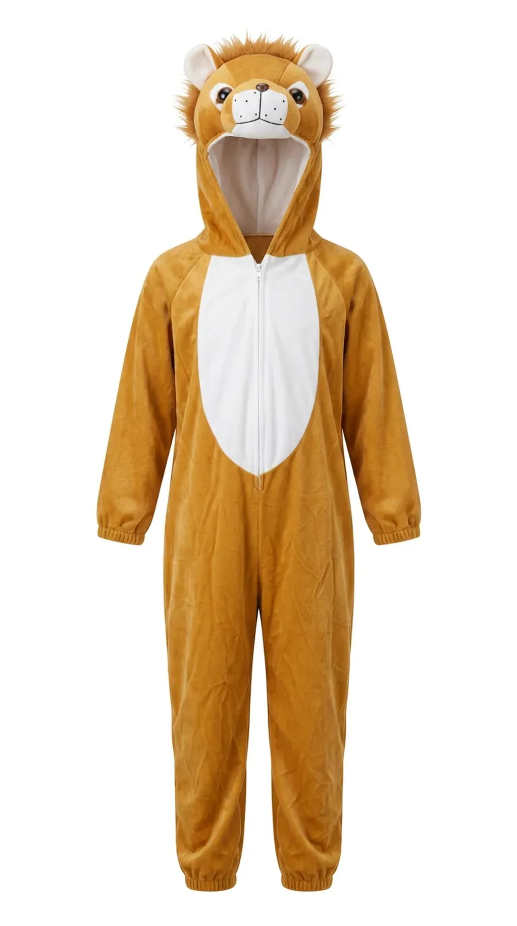 Lion Costume for kids — Ghost mannequin view — Golden Brown colour — Plush Polyester fabric — Indian sizes S–L — Animals fancy dress for school annual day & sports day — Kolkata & West Bengal delivery — ZapCostumes