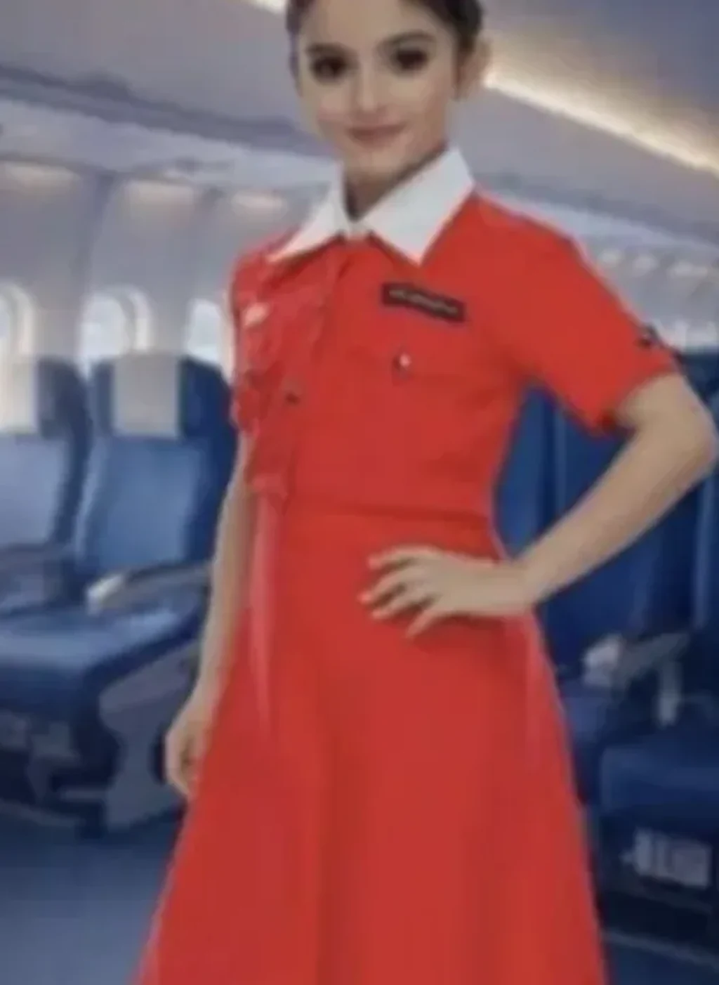 Air Hostess Costume for kids — Zoomed-in fabric & detail view — Red colour — Polyester fabric — Indian sizes S (24)–XL (36) — Professions fancy dress for school annual day & sports day — Kolkata & West Bengal delivery — ZapCostumes