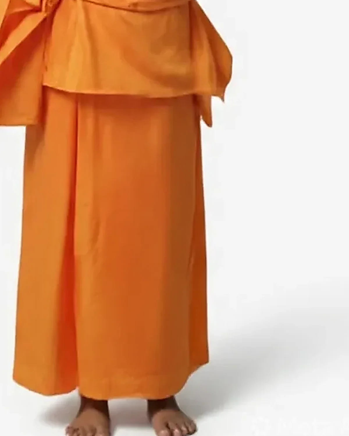 Swami Vivekananda Costume for kids — Lower half close-up — Saffron colour — Polyester fabric — Indian sizes S (24)–XL (36) — Freedom Fighters fancy dress for school annual day & sports day — Kolkata & West Bengal delivery — ZapCostumes