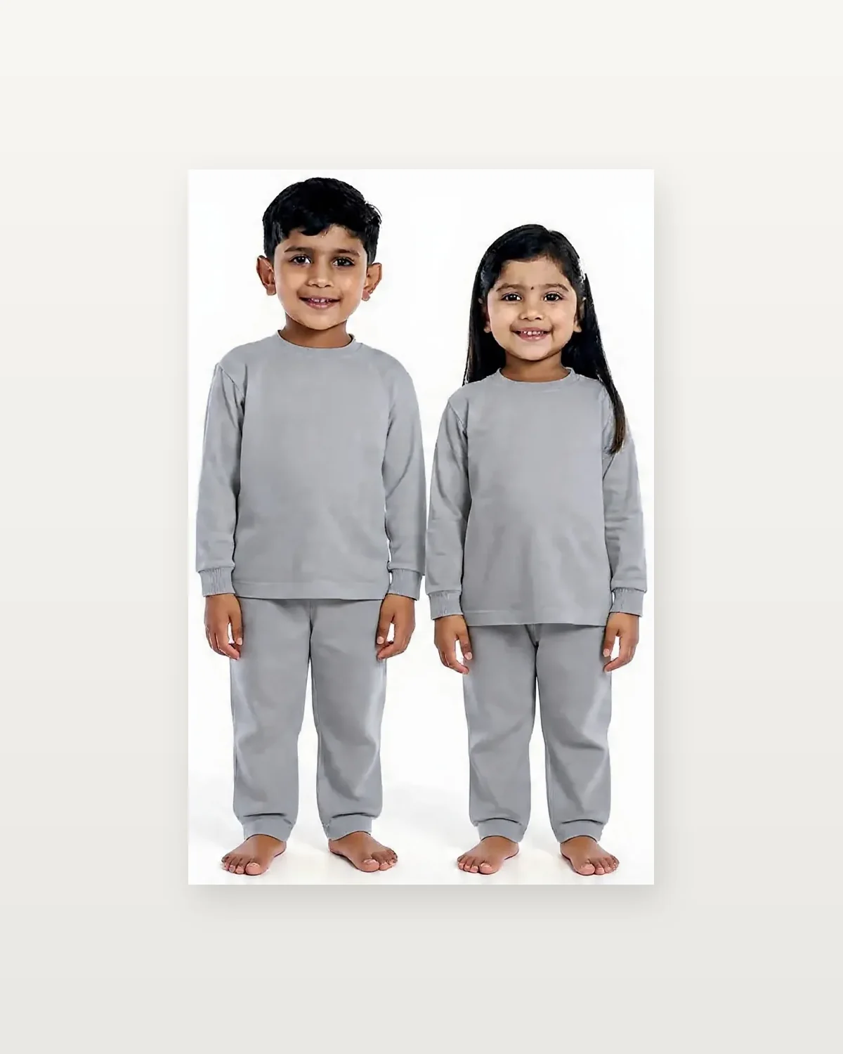 Grey Tracksuit for kids — Studio front view — Grey colour — Polyester Blend fabric — Indian sizes 22–34 — Tracksuits / Jersey fancy dress for school annual day & sports day — Kolkata & West Bengal delivery — ZapCostumes