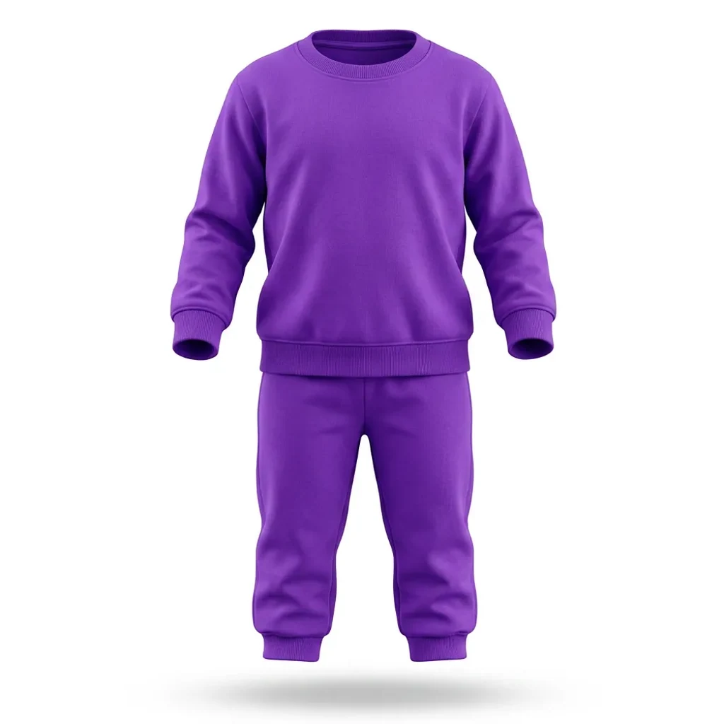 Purple Tracksuit for kids — Ghost mannequin view — Purple colour — Polyester Blend fabric — Indian sizes 22–34 — Tracksuits / Jersey fancy dress for school annual day & sports day — Kolkata & West Bengal delivery — ZapCostumes