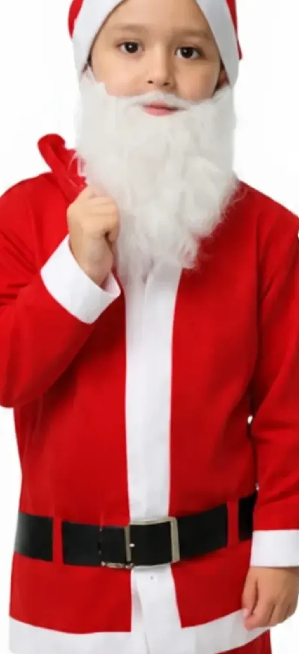 Santa Claus Costume for kids — Zoomed-in fabric & detail view — Red/White colour — Polyester fabric — Indian sizes S (24)–XL (36) — Christmas fancy dress for school annual day & sports day — Kolkata & West Bengal delivery — ZapCostumes