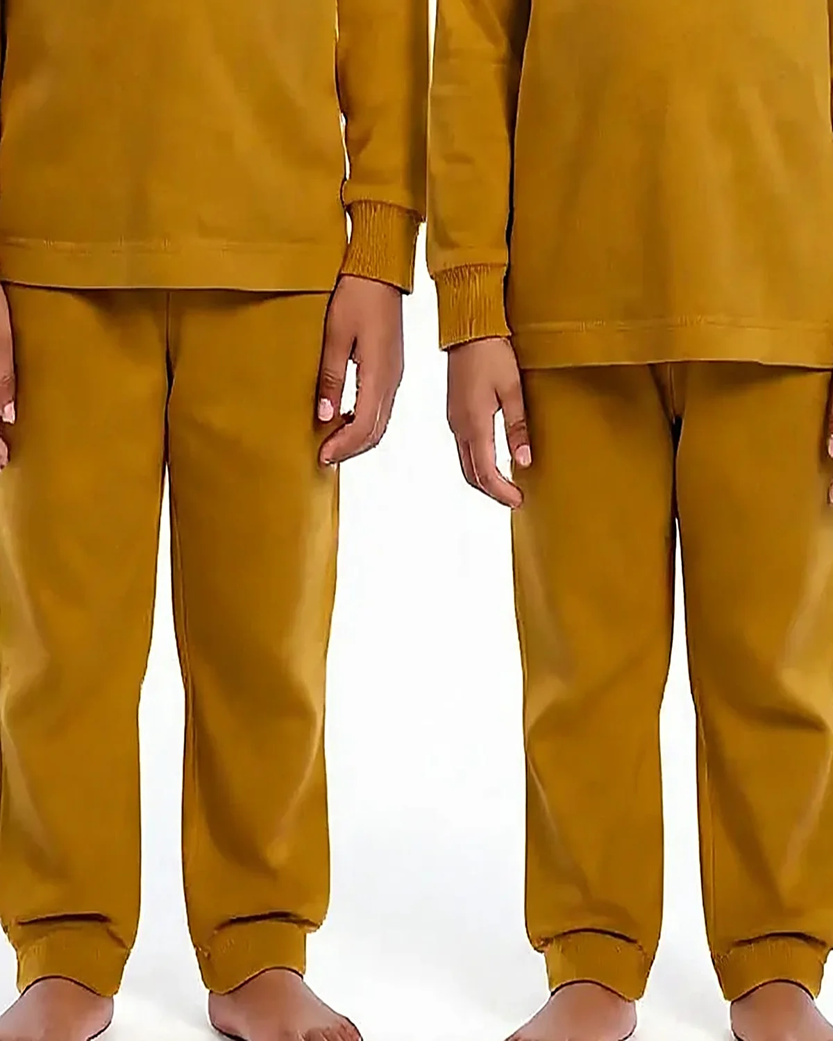 Mustard Tracksuit for kids — Lower half close-up — Mustard colour — Polyester Blend fabric — Indian sizes 22–34 — Tracksuits / Jersey fancy dress for school annual day & sports day — Kolkata & West Bengal delivery — ZapCostumes