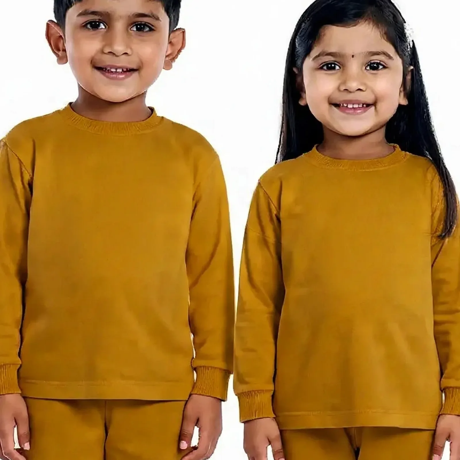 Mustard Tracksuit for kids — Zoomed-in fabric & detail view — Mustard colour — Polyester Blend fabric — Indian sizes 22–34 — Tracksuits / Jersey fancy dress for school annual day & sports day — Kolkata & West Bengal delivery — ZapCostumes
