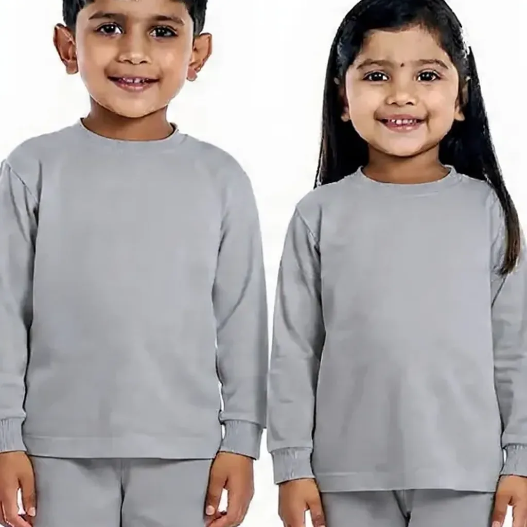 Grey Tracksuit for kids — Zoomed-in fabric & detail view — Grey colour — Polyester Blend fabric — Indian sizes 22–34 — Tracksuits / Jersey fancy dress for school annual day & sports day — Kolkata & West Bengal delivery — ZapCostumes