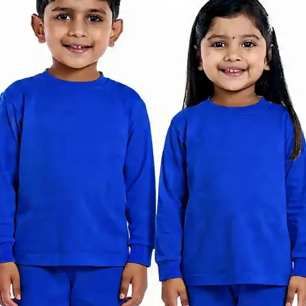 Royal Blue Tracksuit for kids — Zoomed-in fabric & detail view — Royal Blue colour — Polyester Blend fabric — Indian sizes 22–34 — Tracksuits / Jersey fancy dress for school annual day & sports day — Kolkata & West Bengal delivery — ZapCostumes