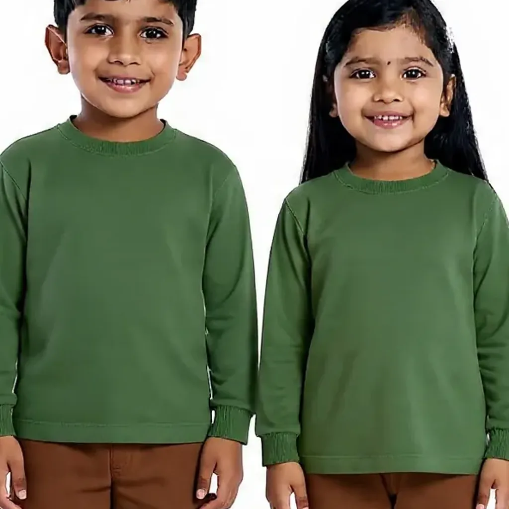 Green + Brown / Tree Tracksuit for kids — Zoomed-in fabric & detail view — Green/Brown colour — Polyester Blend fabric — Indian sizes 22–34 — Tracksuits / Jersey fancy dress for school annual day & sports day — Kolkata & West Bengal delivery — ZapCostumes