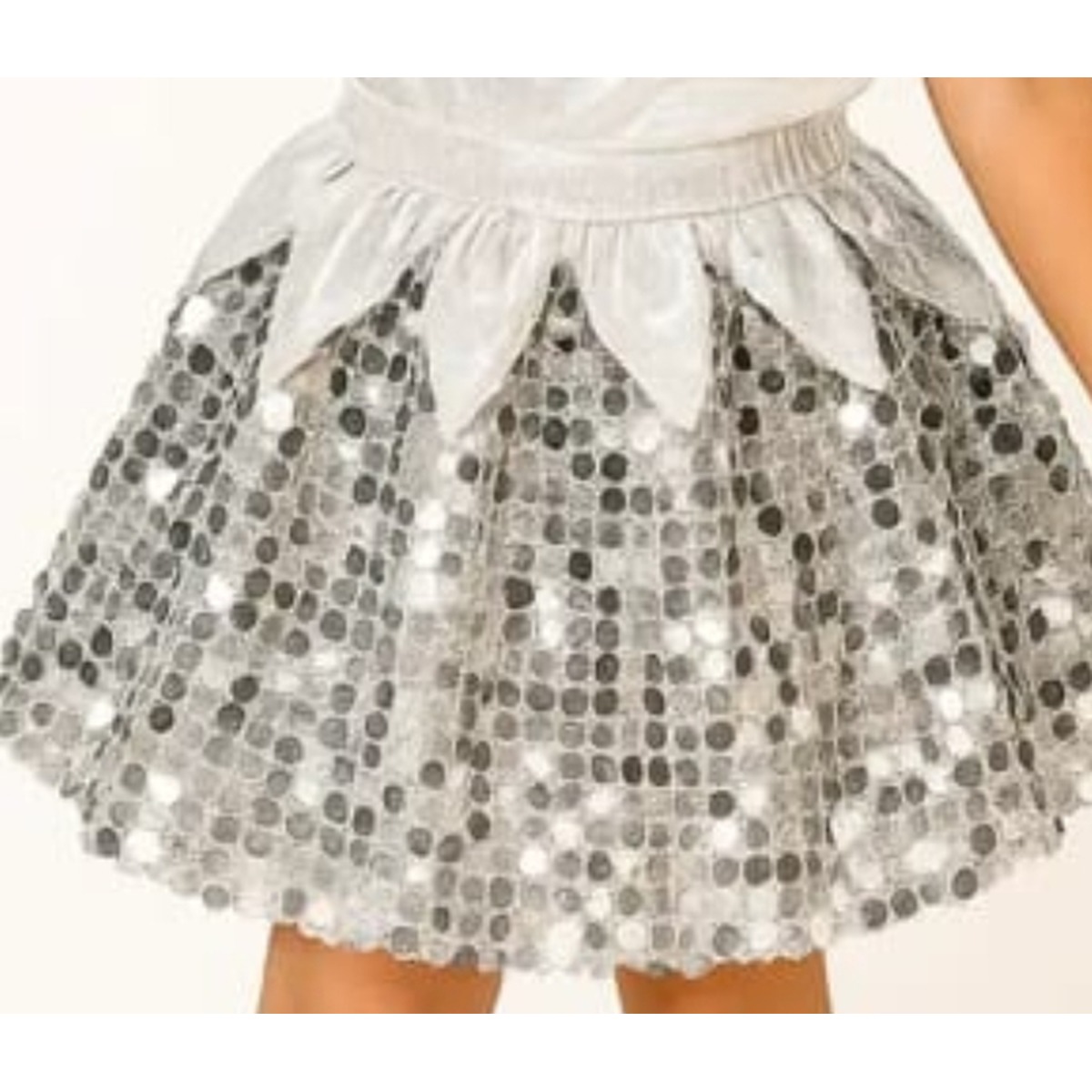 Silver Sequin Dance Dress for kids — Fabric & stitching close-up — Silver colour — Cotton Base with Sequin Work fabric — Indian sizes 20–30 — Dance Dress fancy dress for school annual day & sports day — Kolkata & West Bengal delivery — ZapCostumes