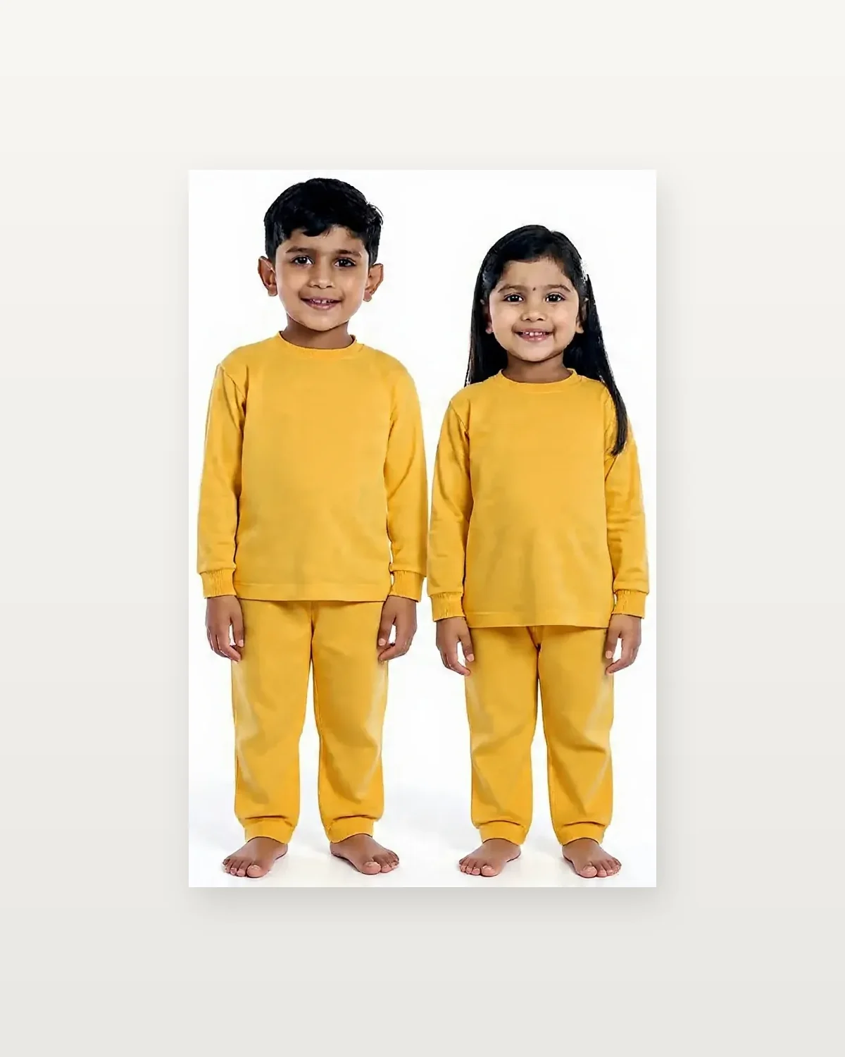 Yellow Tracksuit for kids — Studio front view — Yellow colour — Polyester Blend fabric — Indian sizes 22–34 — Tracksuits / Jersey fancy dress for school annual day & sports day — Kolkata & West Bengal delivery — ZapCostumes