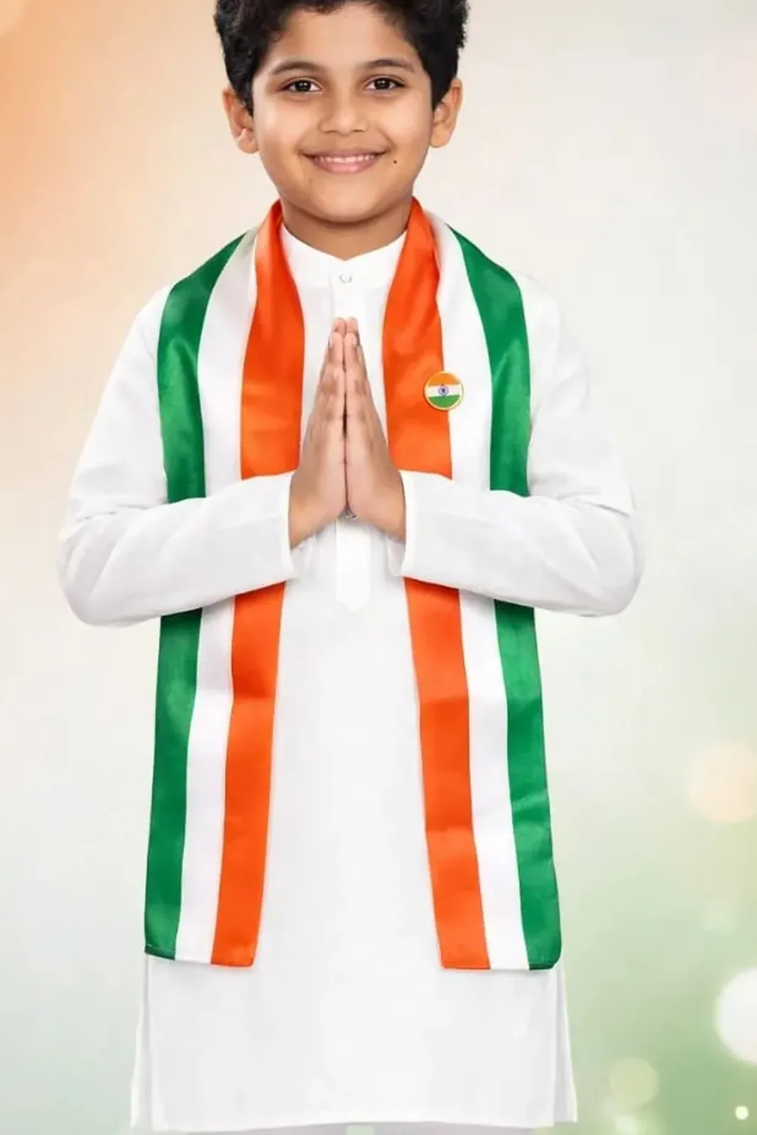 White Kurta Pyjama for kids — Zoomed-in fabric & detail view — White colour — Cotton fabric — Indian sizes 22–32 — White Kurta Pyjama fancy dress for school annual day & sports day — Kolkata & West Bengal delivery — ZapCostumes