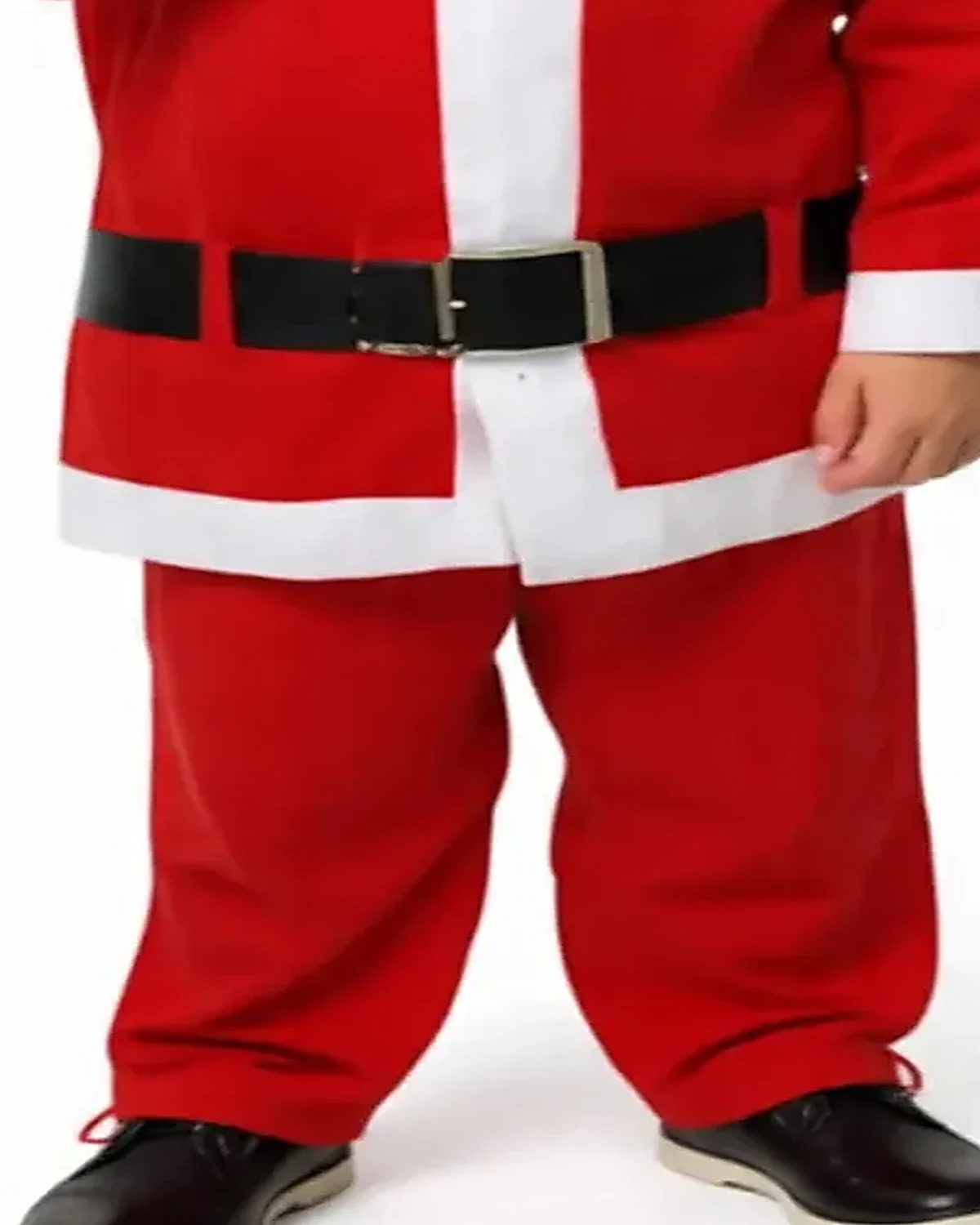 Santa Claus Costume for kids — Lower half close-up — Red/White colour — Polyester fabric — Indian sizes S (24)–XL (36) — Christmas fancy dress for school annual day & sports day — Kolkata & West Bengal delivery — ZapCostumes