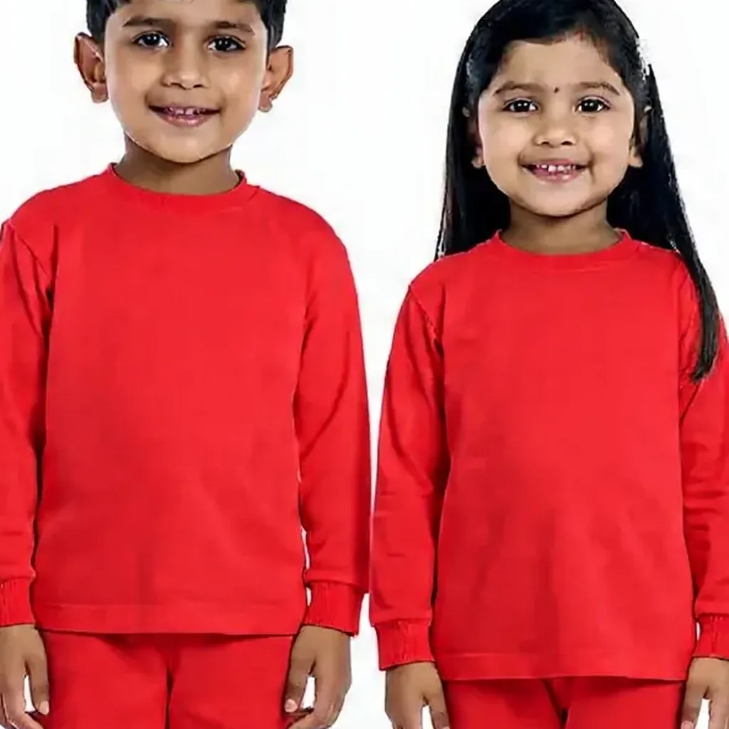 Red Tracksuit for kids — Zoomed-in fabric & detail view — Red colour — Polyester Blend fabric — Indian sizes 22–34 — Tracksuits / Jersey fancy dress for school annual day & sports day — Kolkata & West Bengal delivery — ZapCostumes