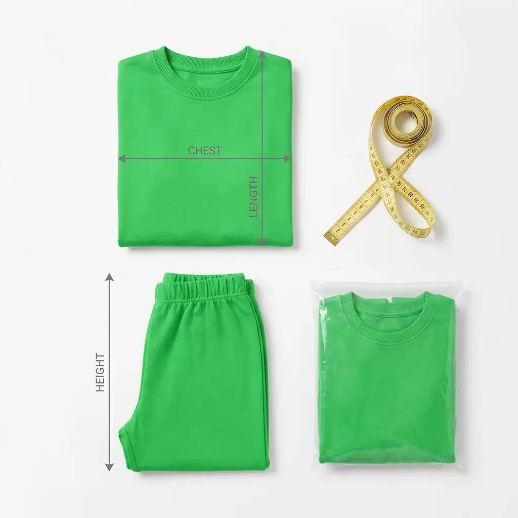 Green Tracksuit for kids — Size guide & packaging — Green colour — Polyester Blend fabric — Indian sizes 22–34 — Tracksuits / Jersey fancy dress for school annual day & sports day — Kolkata & West Bengal delivery — ZapCostumes
